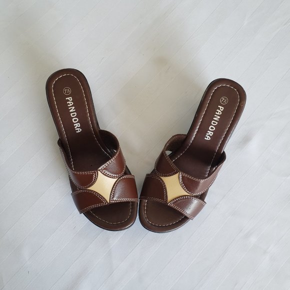PANDORA Lightweight Wedge heel brown and tan mule sandal. Platform sole. - Picture 3 of 5